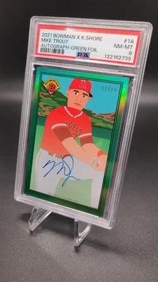 2021 Bowman X Keith Shore Green Mike Trout Auto /89 PSA 8 - Image 1 of 4