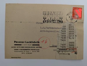 Deutsches Reich Firmenbrief Lackfabrik Posen an IG Farben Frankfurt 1944 - Bild 1 von 2