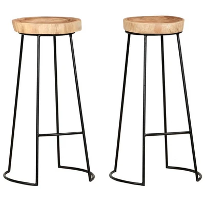 Bar Stool Set of 2 Natural, Black - Image 1 of 4
