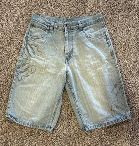 Makaveli 2pac Jean Shorts Mens 34 Blue Baggy Loose Fit Distressed Hiphop Y2K - Bild 1 von 13