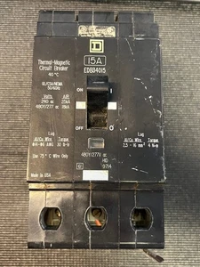 Square D EDB34015 15A 3-Pole Circuit Breaker 480Y/277VAC Untested - Picture 1 of 5