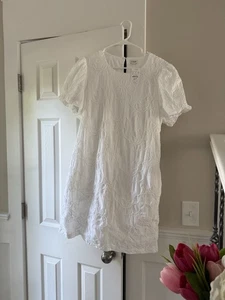 J.Crew Factory Eyelet Puff Sleeve Dress Cotton Embroidered White Sz 14 EC1 NWT - Picture 1 of 7
