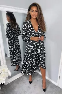 Abito midi donna taglia 6 Armani Exchange Paris mono astratto avvolgente AX Paris - Foto 1 di 7