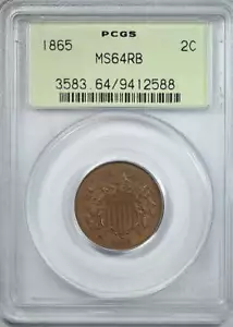 1865 Two Cent Piece 2C PCGS MS64RB OGH - Picture 1 of 5