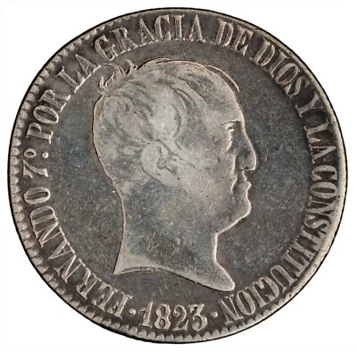 Spain. Ferdinand II 1823 B RS Silver 20 Reales. 26.75 gr., 38mmKM-563.1 Foto 1 de 3