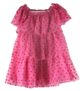 Mini Boden Heart Print Tiered Tulle Dress 3/4 Pink NWT - Picture 1 of 8