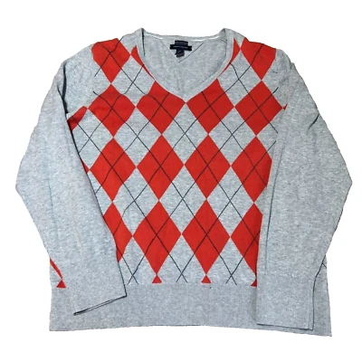 Tommy Hilfiger Sweater Mens 2XL Gray Argyle Diamond Pattern Pima Cotton Grandpa - Image 1 of 4