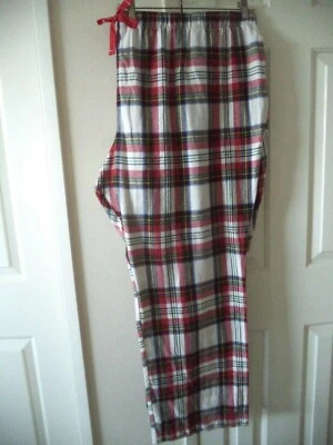 Old Navy Off White Red Tartan Plaid Cotton Flannel Lounge Pocket Pant 26 28 4X - Image 1 of 4