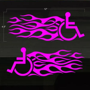 Behinderten Behinderten Rollstuhl Schnell Flammen 2er Set ROSA Aufkleber Sticker 12x4,5 - Bild 1 von 1