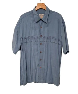 Quicksilver Premium Edition Hawaiian Shirt Blue Embroidered Palm Trees Medium  - Picture 1 of 14
