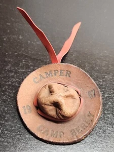 Vintage 1967 Camper Camp Berry Leather Neckerchief Slide - Boy Scouts of America - Picture 1 of 7