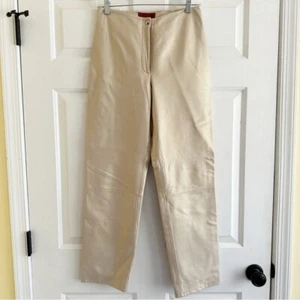 Pantalones Nicola Berti Vintage Años 90 Cuero Italiano Cintura Alta Crema Talla 6 EE. UU. - Imagen 1 de 10