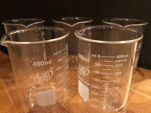 Vasos de borosilicato transparente Lab Zap 400 ml con boquilla y graduaciones de 25 ml S5 ~ nuevos sin caja - Imagen 1 de 5
