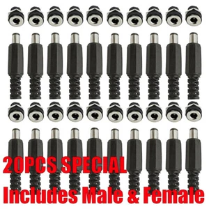 20pcs MALE BARREL JACK PLUG FEMALE SOCKET PANEL MOUNT DC 12V POWER CONNECTORS ^ - Picture 1 of 8