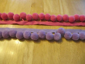2 Pieces Samuel & Sons Pom-Pom Fringe Trim, 1 6/8": Purple and Pink (See info) - Picture 1 of 5