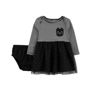 Carters Child of Mine Baby Girls Black Cat Dress/Diaper Cover Set Size 6-9 Month - Picture 1 of 4