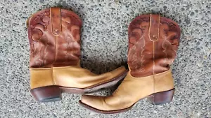 Tony Lama Vaquero Tooled Cowboy Cowgirl Boots Ladies 9.5 B Honey SHIPS FAST - Picture 1 of 15