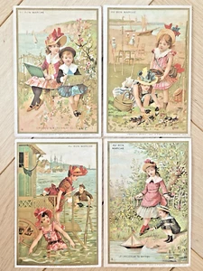 Lot of 4 Chromos Au Bon Marché Seaside Boat The Bath Mussel Fishing - Picture 1 of 2