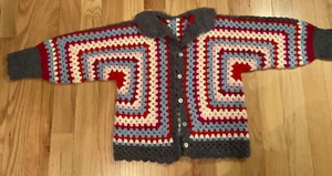 NEW Handmade Crochet Granny Sweater Multicolor Gray Chenille Cardigan Women S - Picture 1 of 9