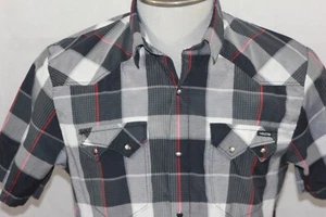 Volcom Mens Short Sleeve Snap Button Front Shirt Black Plaid Med - Picture 1 of 9