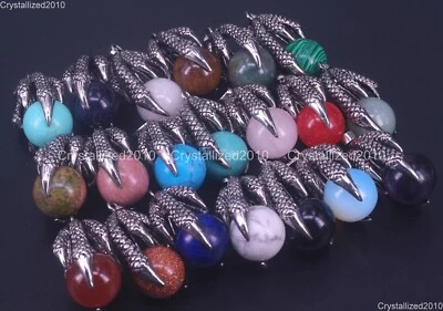 Natural Gemstone Nidhogg Dragons Claw Ball Pendant Necklace Beads Tibetan Silver - Image 1 of 4