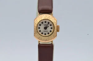 RUHLA DAMEN UHR 15MM HANDAUFZUG STAHL VERGOLDET VINTAGE RAR MIT LEDER BAND 2 - Bild 1 von 8