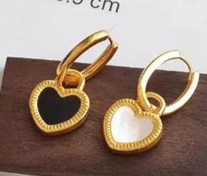 18k Gold Double Sided Heart Earrings Charm Waterproof - Picture 1 of 3