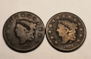 MONETA USA 1832 & 1833 GRANDE CENTESIMO MONETA PENNY - Foto 1 di 6