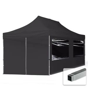 3x6 m Carpa plegable, aluminio 32mm, laterales con ventanas panoramicas, negro - Imagen 1 de 12