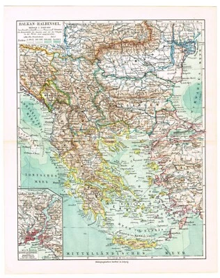 TURKEY GREECE BULGARIA ROMANIA  1910   Original Detailed  Map  Serbia Balkan - Image 1 of 4