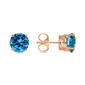 Orecchini blu taglio tondo 5,50 ct borchie oro rosa massiccio 14 carati cesto push back - Foto 1 di 3
