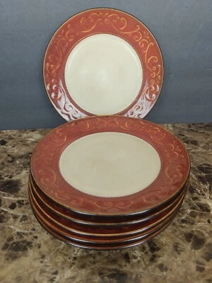 Juego de 8 platos de ensalada Pier 1 Importaciones Red Scroll gres en relieve Pier One  Foto 1 de 4