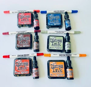 Tim Holtz Distress 3x3 Ink Pad, Marker & Ranger New Reinker Set of 3 - 42 Colors - Picture 1 of 24