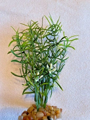 Planta inalámbrica de plástico blando florecido DITI-SPRENGERI 6" mini 3 vástagos, base de piedra, Foto 1 de 2