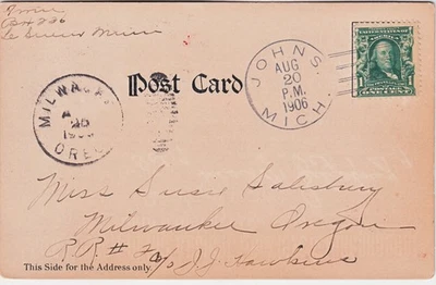 Michigan - Johns - Keweenaw Co. DPO Doane on Isle Royale 1906 Foto 1 de 2