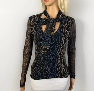 Casadei Blouse Top Women's Small Multicolor Striped Stretch Lined Retro Tie Neck - Picture 1 of 7