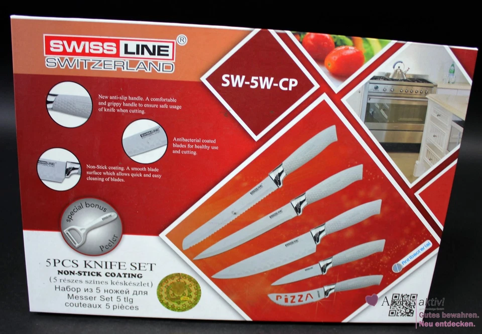 Swiss Line Messer-Set Weiß mit Antihaftbeschichtung - 5-Teilig, neuwertig - Bild 1 von 3