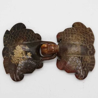 Cultura oriental china tallado cabeza de bestia de jade pluma venas broche de blet C300 Foto 1 de 4