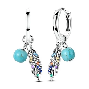 925 Sterling Silber Feder Damen Türkis AAA CZ Creolen CZ Schmuck - Bild 1 von 8