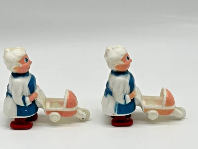 2 Vintage Hard Plastic Toy Grandma Pushing Carriage Baby Buggy Ramp Walker - Image 1 of 4