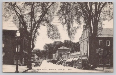 Vintage 1945 Main Street Windsor Vermont Postcard Antique Cars - Image 1 of 2