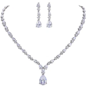 Gorgeous Wedding Jewelry for Bride Cubic Zirconia Charming Water Drop Bridal ... - Picture 1 of 7