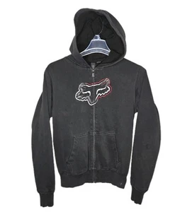 Vintage Y2K Fox Racing Hoidie Big Face Logo Cremallera Completa Negro Envejecido Vellón Grunge - Imagen 1 de 10