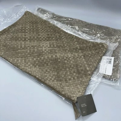 2 Restoration Hardware Basket weave Suede Leather Pillow Covers/Shams 13/21” NEW - Image 1 of 4