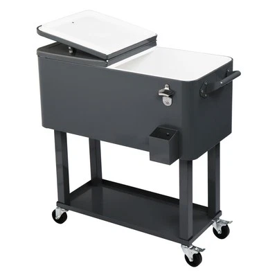 Portable Outdoor 80 Quart Rolling Patio Steel Party Cooler Cart Ice Chest - Image 1 of 4