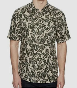 Camisa de lino Baldwin Vista Palm Leaf para hombre manga corta abotonada talla pequeña verde - Imagen 1 de 6