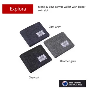 Men, Boys Stylish Bifold Canvas Wallet w/Coin Pocket - Picture 1 of 12