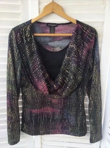 SUSAN LAWRENCE petite size PM M blouse tunic top rainbow metallic modesty - Picture 1 of 8