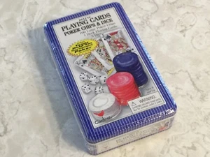 Deluxe Playing Cards Poker Chips & Dice 100 Lg Poker Chips, 1 Card Deck, 5 Dice - Picture 1 of 5