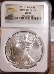 AMERICAN SILVER EAGLE 2012 NGC MS 69 FIRST RELEASE 1 TROY OZ - Picture 1 of 2